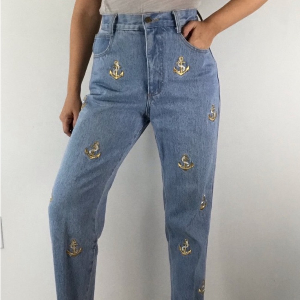 Vintage High Rise Straight Leg Anchor Print Jeans